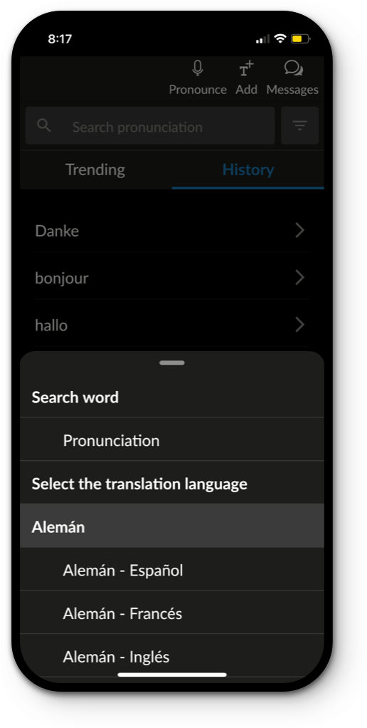 forvo app search options