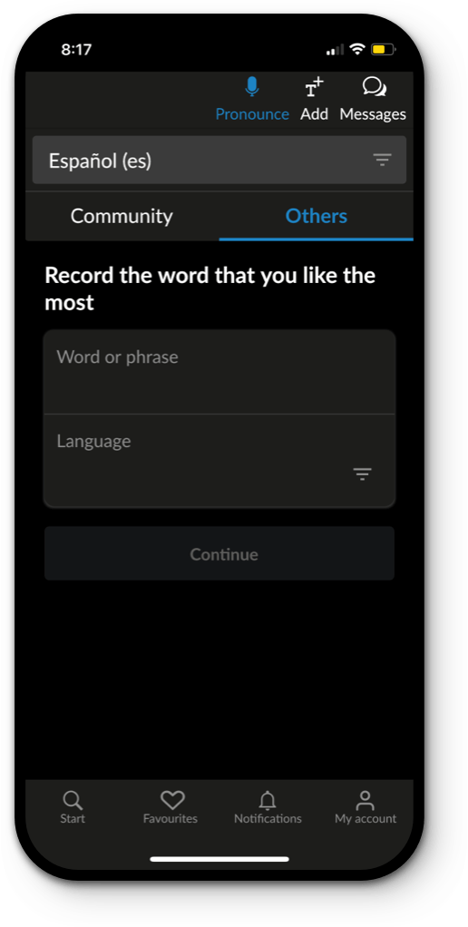 forvo app request word or phrase